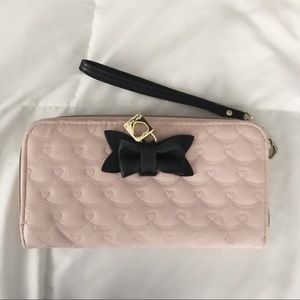 UPDATED Betsey Johnson Pink Wallet with Black Bow